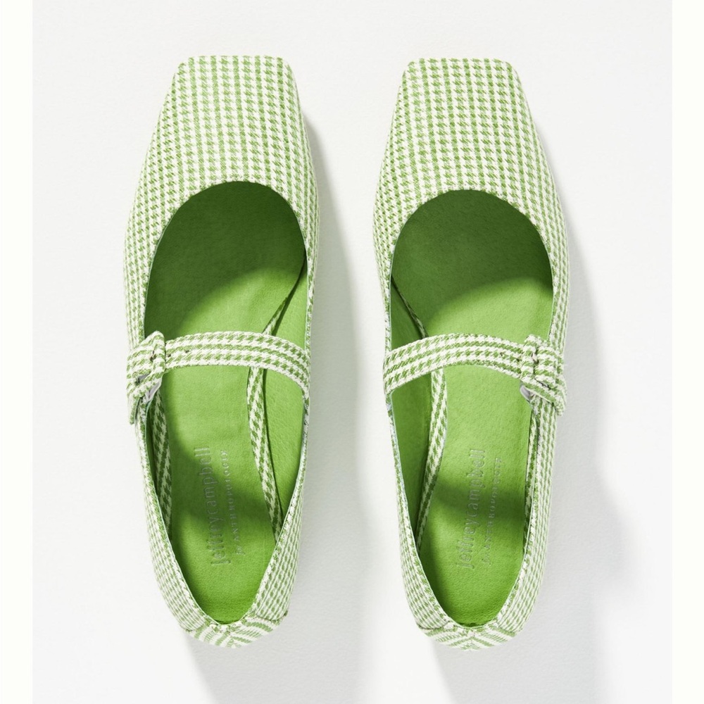 NWOT Jeffrey Campbell for Anthropologie Green Houndstooth Mary Janes 💚🤍💚🤍